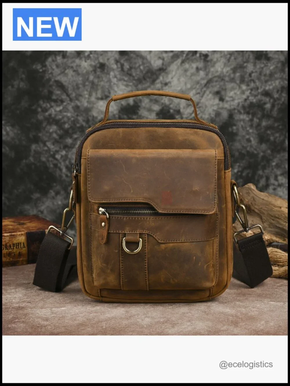 Canvas Genuine Leather Travel A4 Tote Satchel Messenger Crossbody Shoulder Bag
